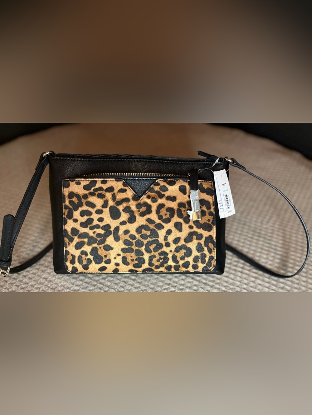 Apt. 9 Black Crossbody with Tan Leopard Front Panel NWT - Picture 2 of 8